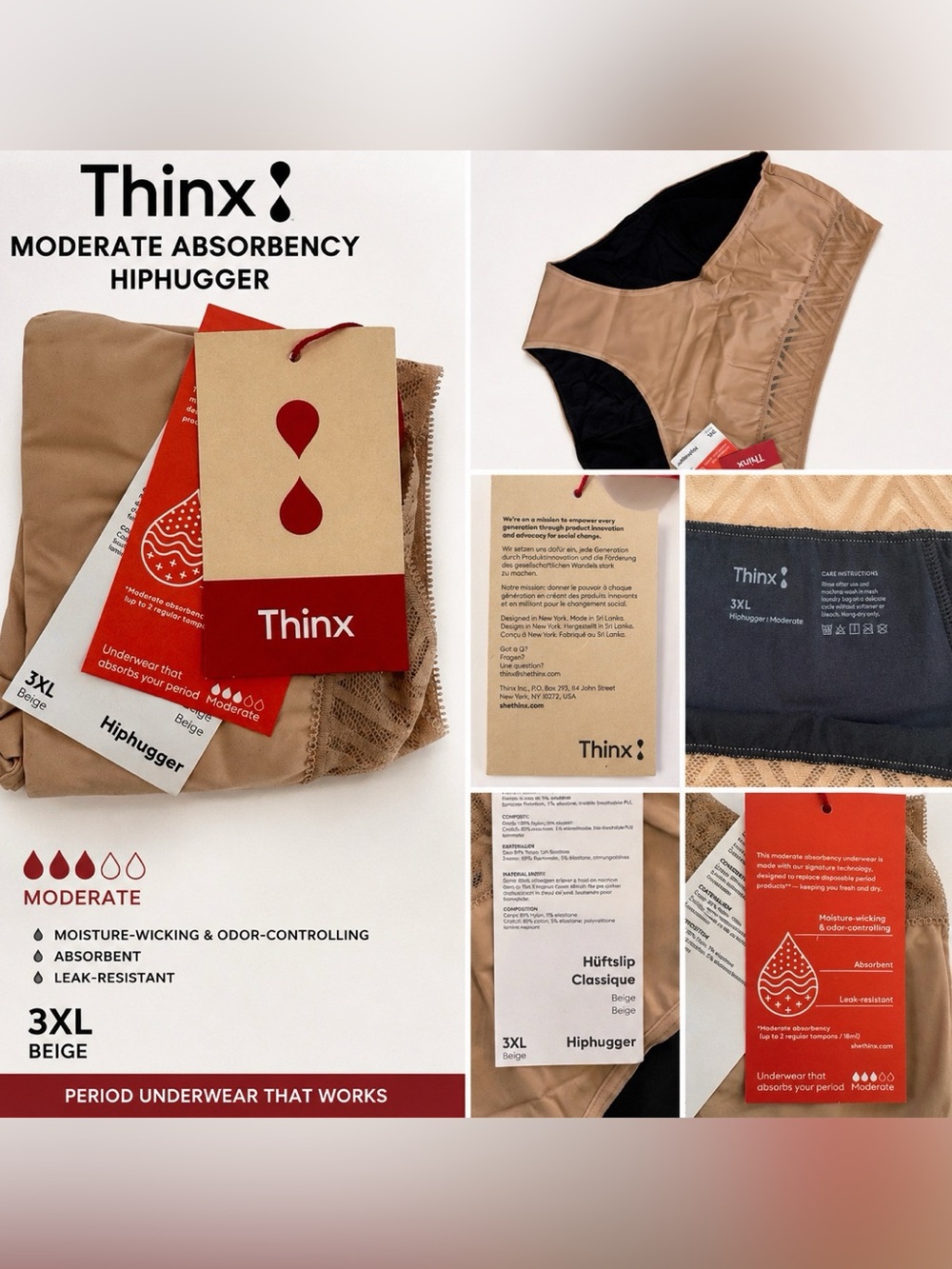 Thinx Men HipHugger Period Underwear Beige and Black